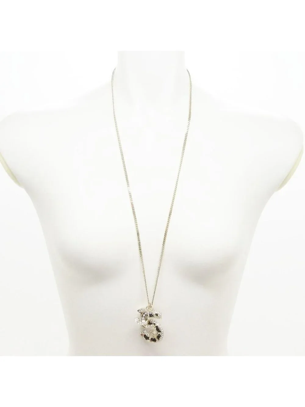 Chanel Necklace No 5 CC Logo Lambskin Gold Black Clear